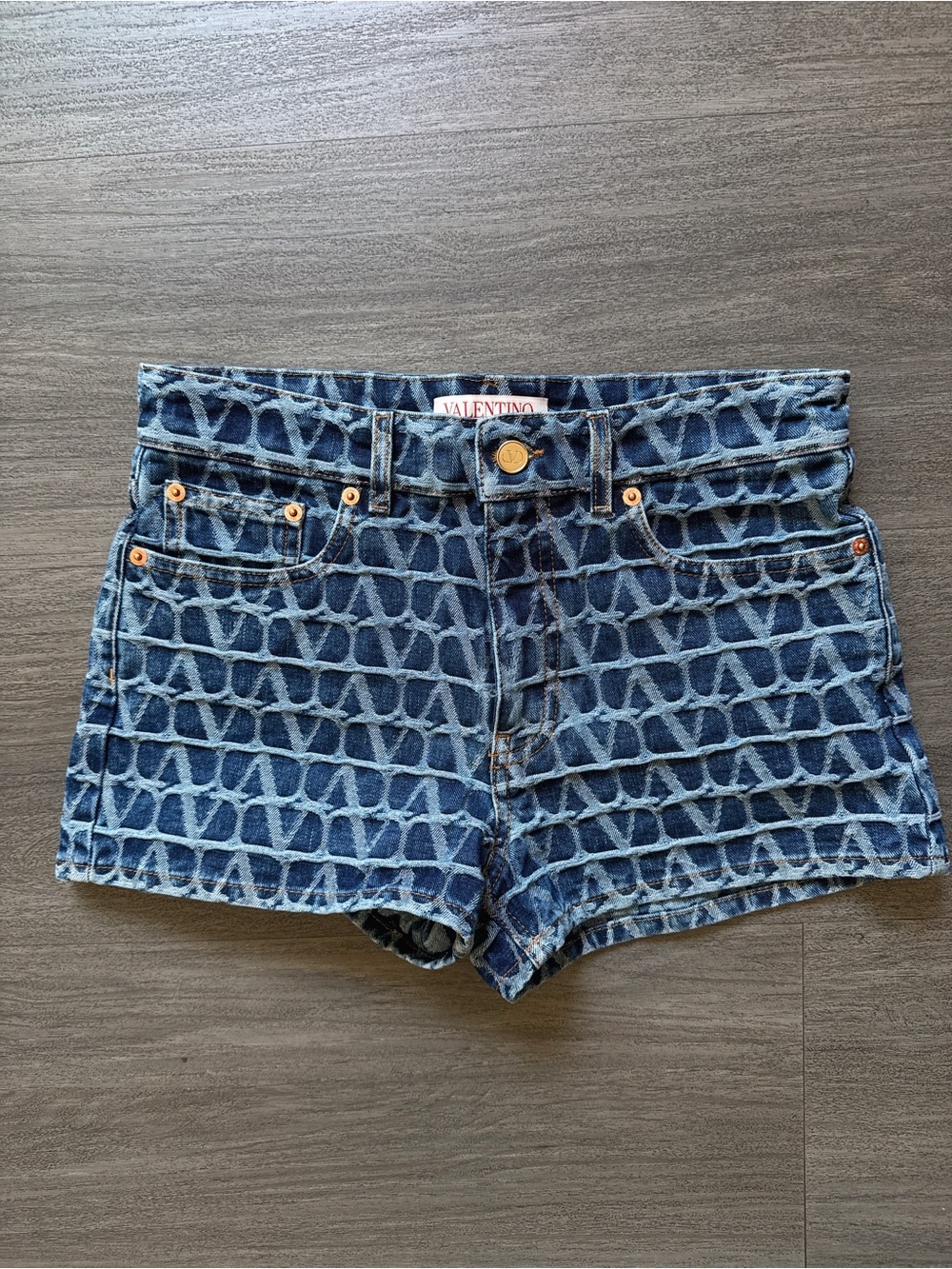 Valentino Blue Patterned Denim Shorts